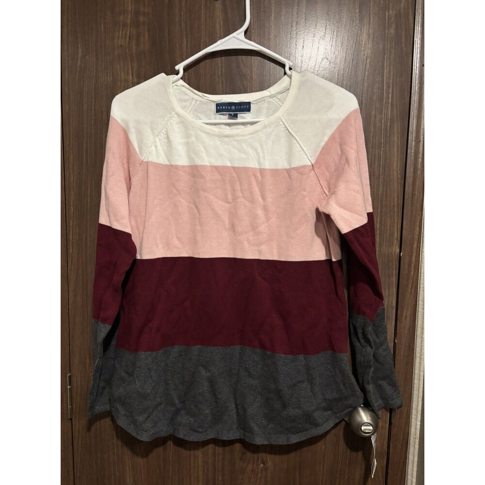 NWT $46 KAREN SCOTT Colorblock Fall Sweater SMALL(4-6) Raglan Pullover Cotton